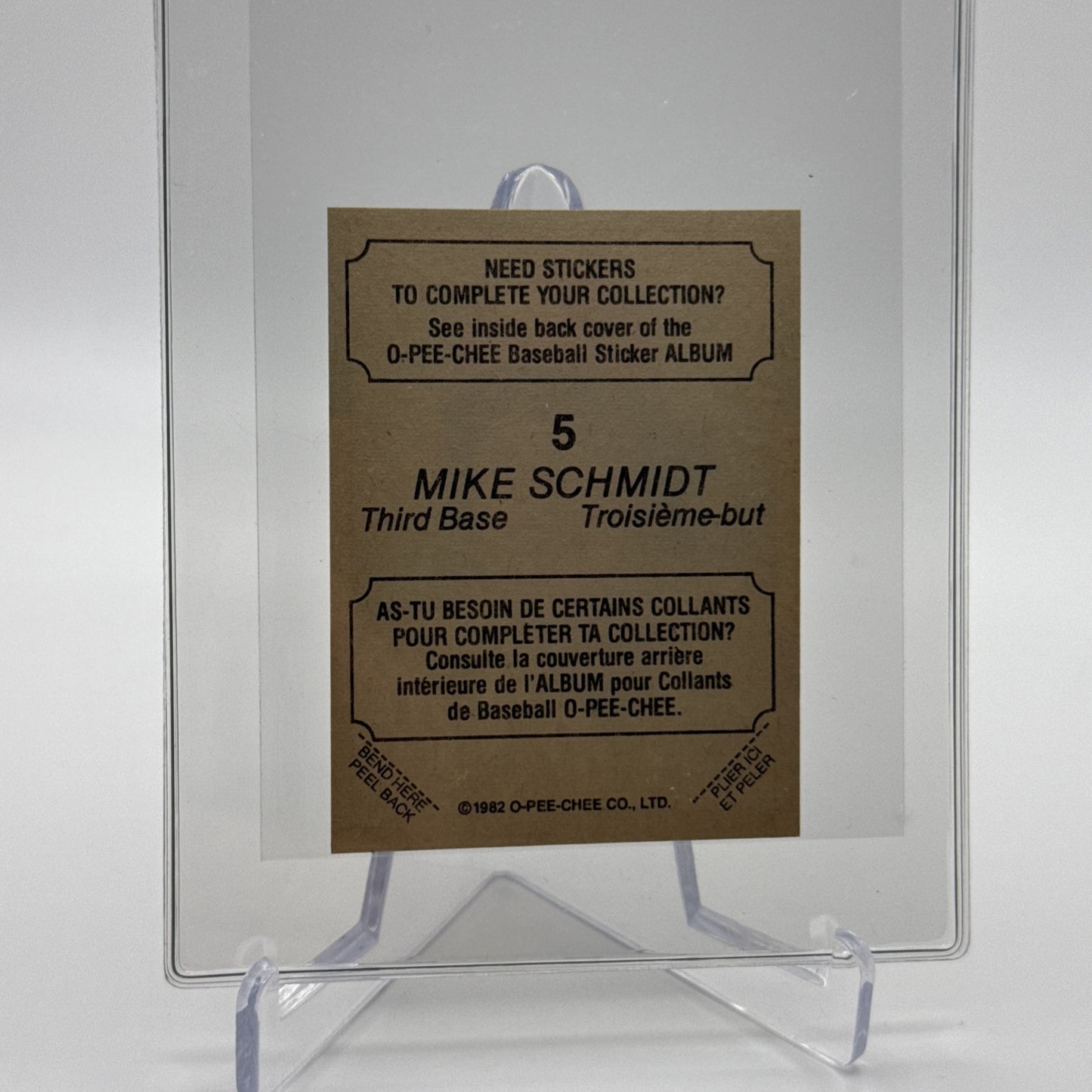 1982 O-Pee-Chee Stickers Mike Schmidt Baseball Card #5 NM-MT FREE SHIPPING