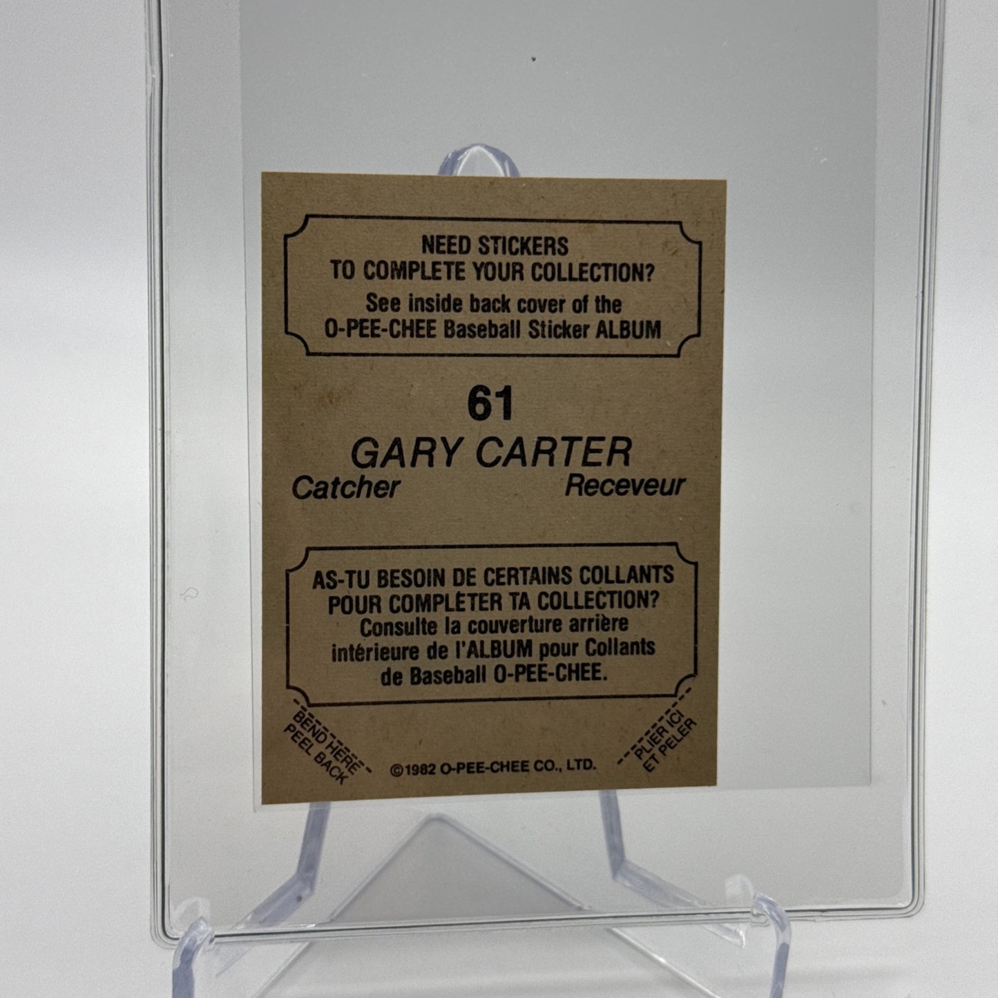 1982 O-Pee-Chee Stickers Gary Carter Baseball Card #61 NM-MT FREE SHIPPING