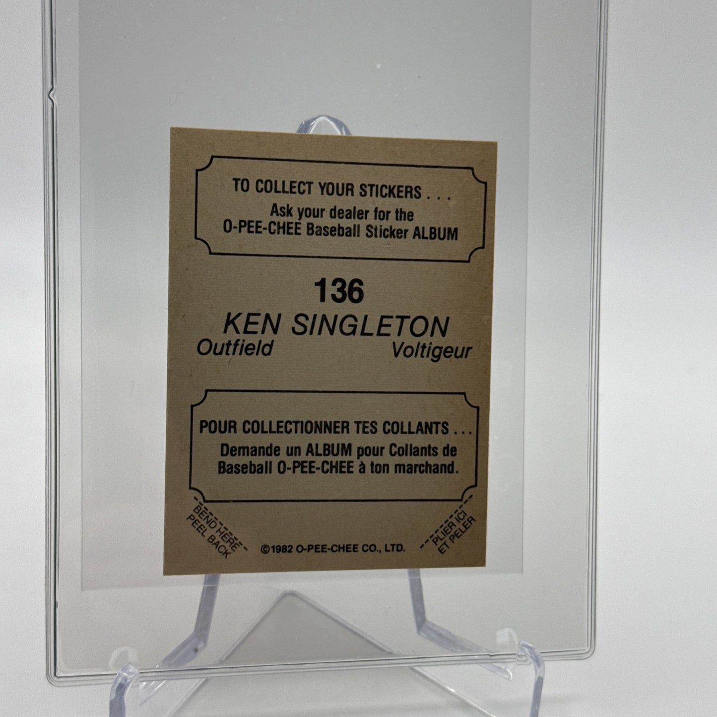 1982 O-Pee-Chee Stickers Ken Singleton FOIL Card #136 NM-MT FREE SHIPPING