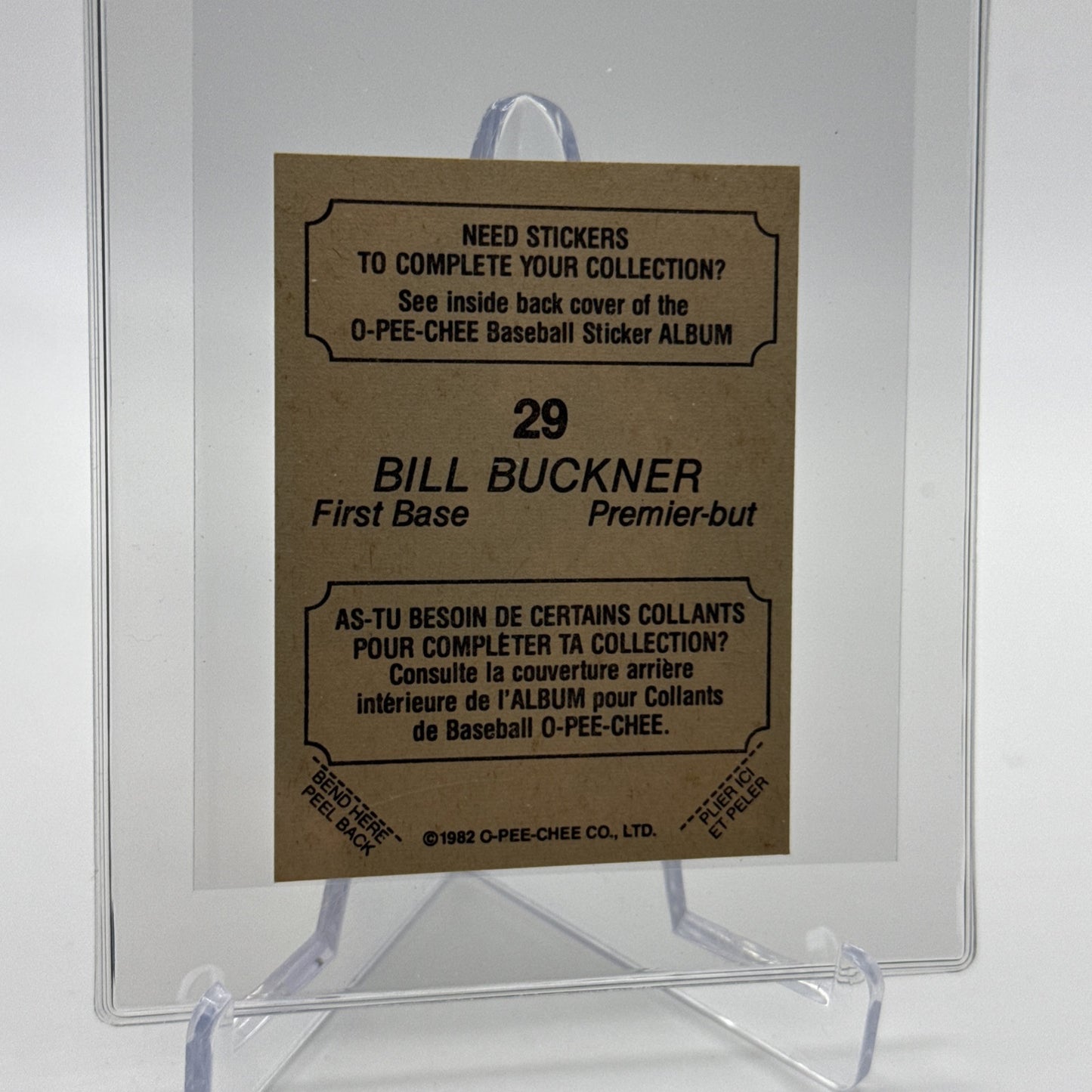 1982 O-Pee-Chee Stickers Bill Buckner Baseball Card #29 NM-MT FREE SHIPPING