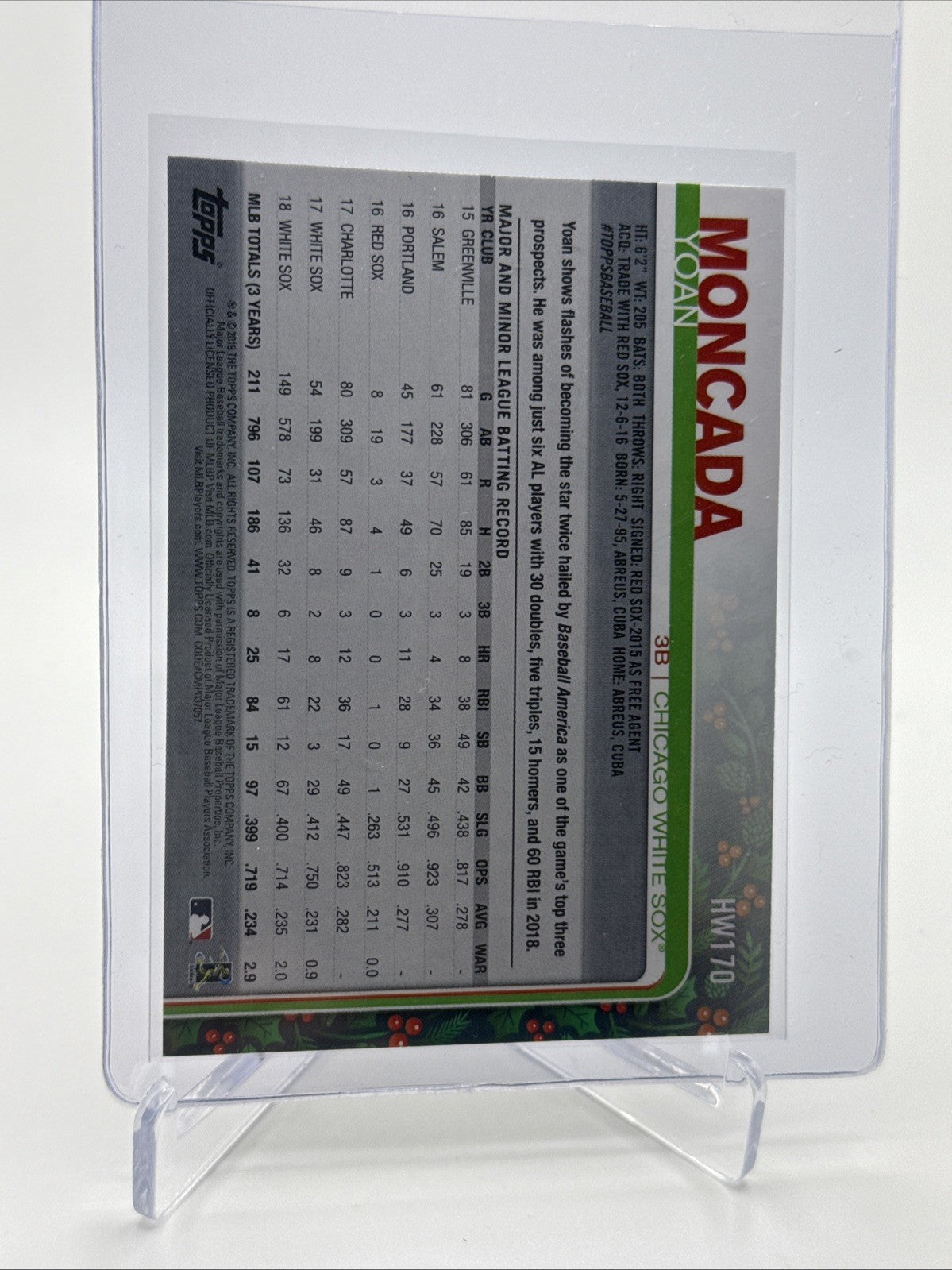 2019 Topps HOLIDAY Yoan Moncada Baseball Card #HW170 Mint FREE SHIPPING