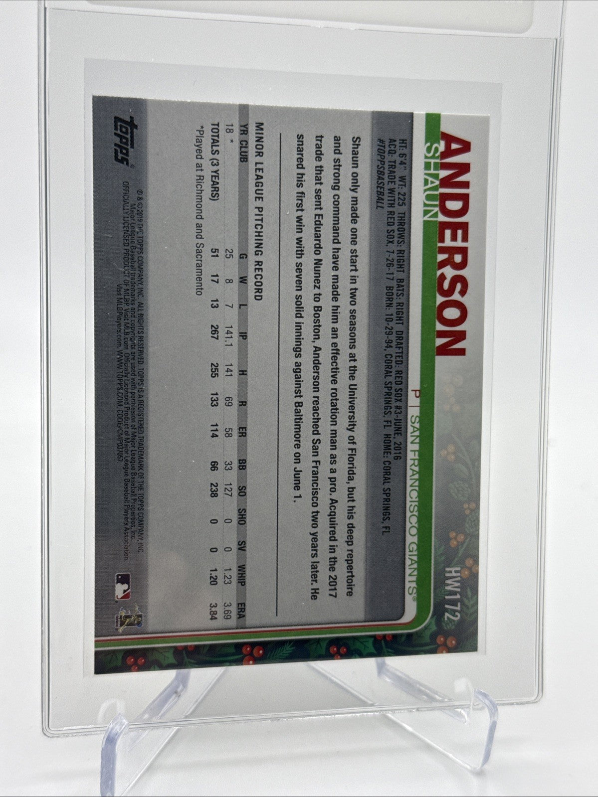 2019 Topps HOLIDAY METALLIC Shaun Anderson RC #HW172 Mint FREE SHIPPING