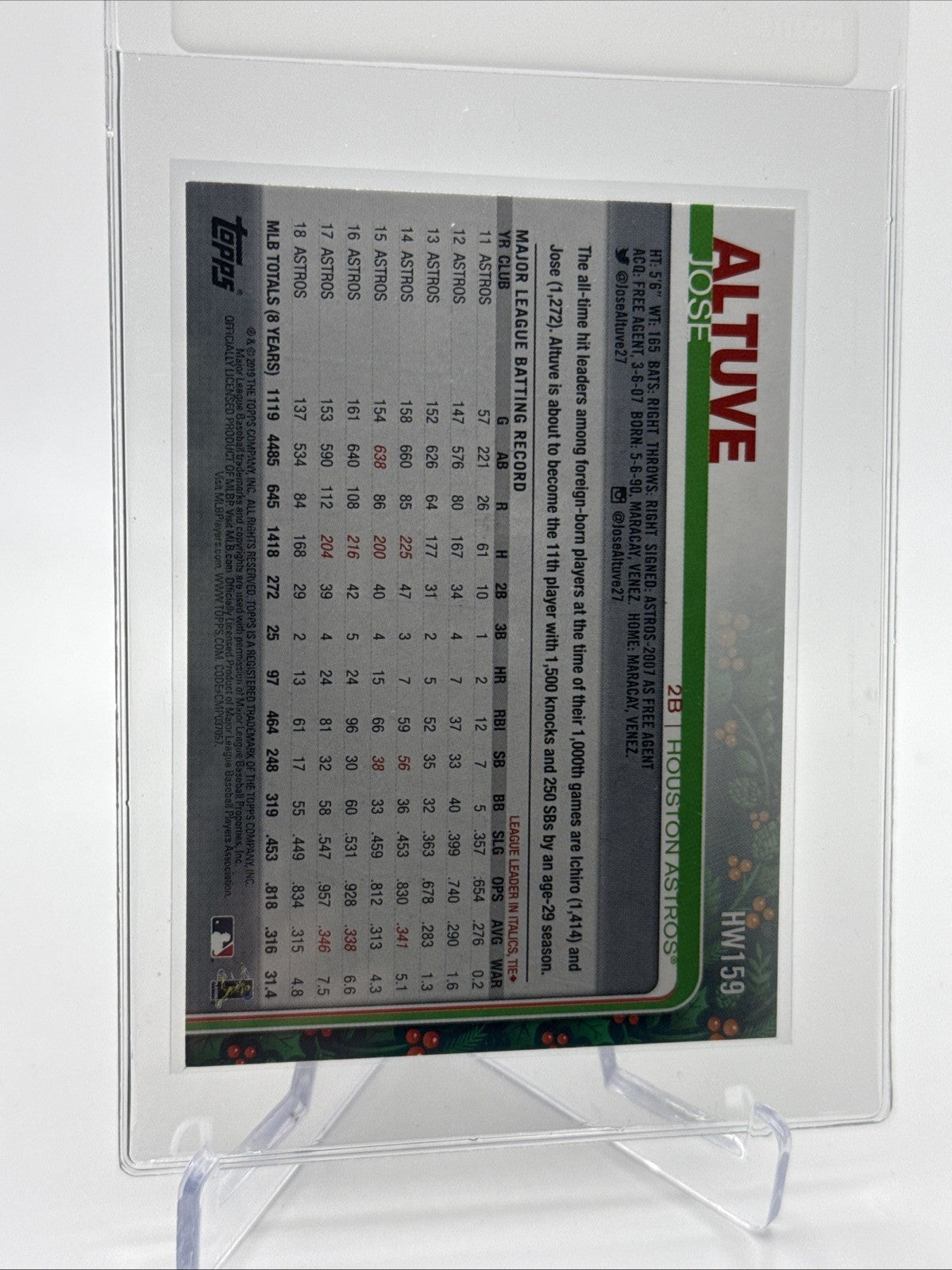 2019 Topps HOLIDAY Jose Altuve Baseball Card #HW159 Mint FREE SHIPPING