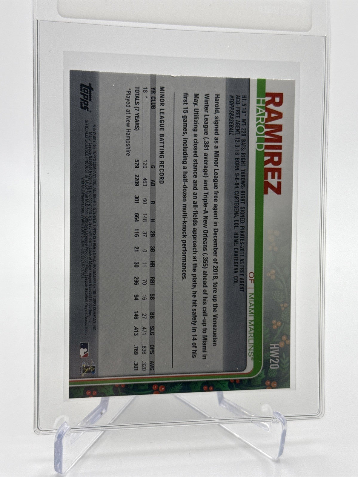 2019 Topps HOLIDAY METALLIC Harold Ramirez Rookie Card #HW20 Mint FREE SHIPPING