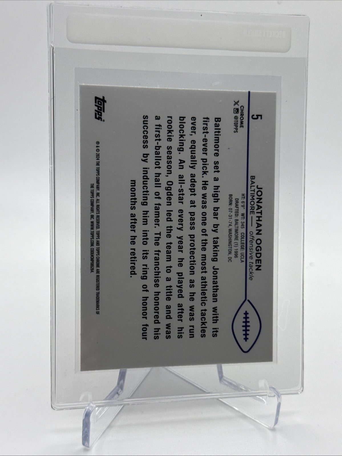 2024 Topps Chrome Pink Glitter Jonathan Ogden /399 Card #5 Mint FREE SHIPPING