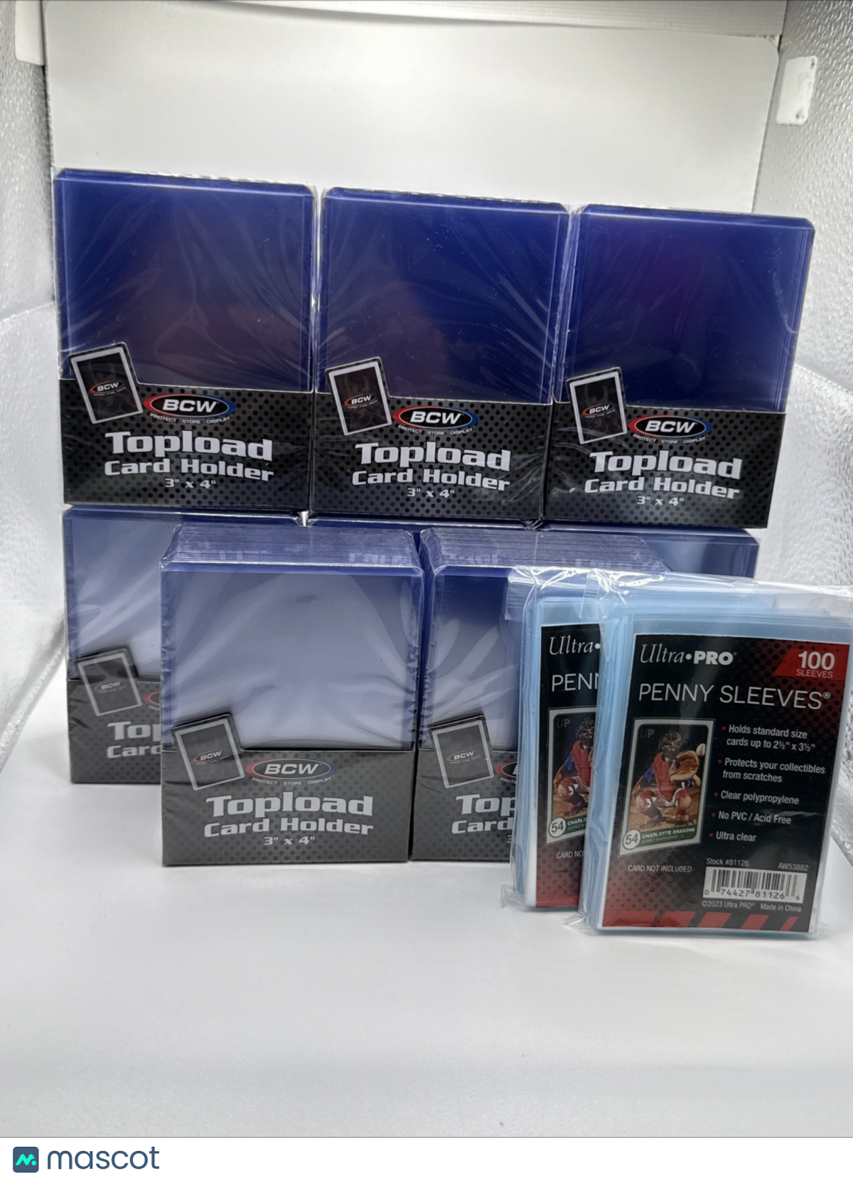 BCW 3X4 35pt Standard Toploaders 8 Packs of 25 (200) with 200 Ultra Pro Sleeves