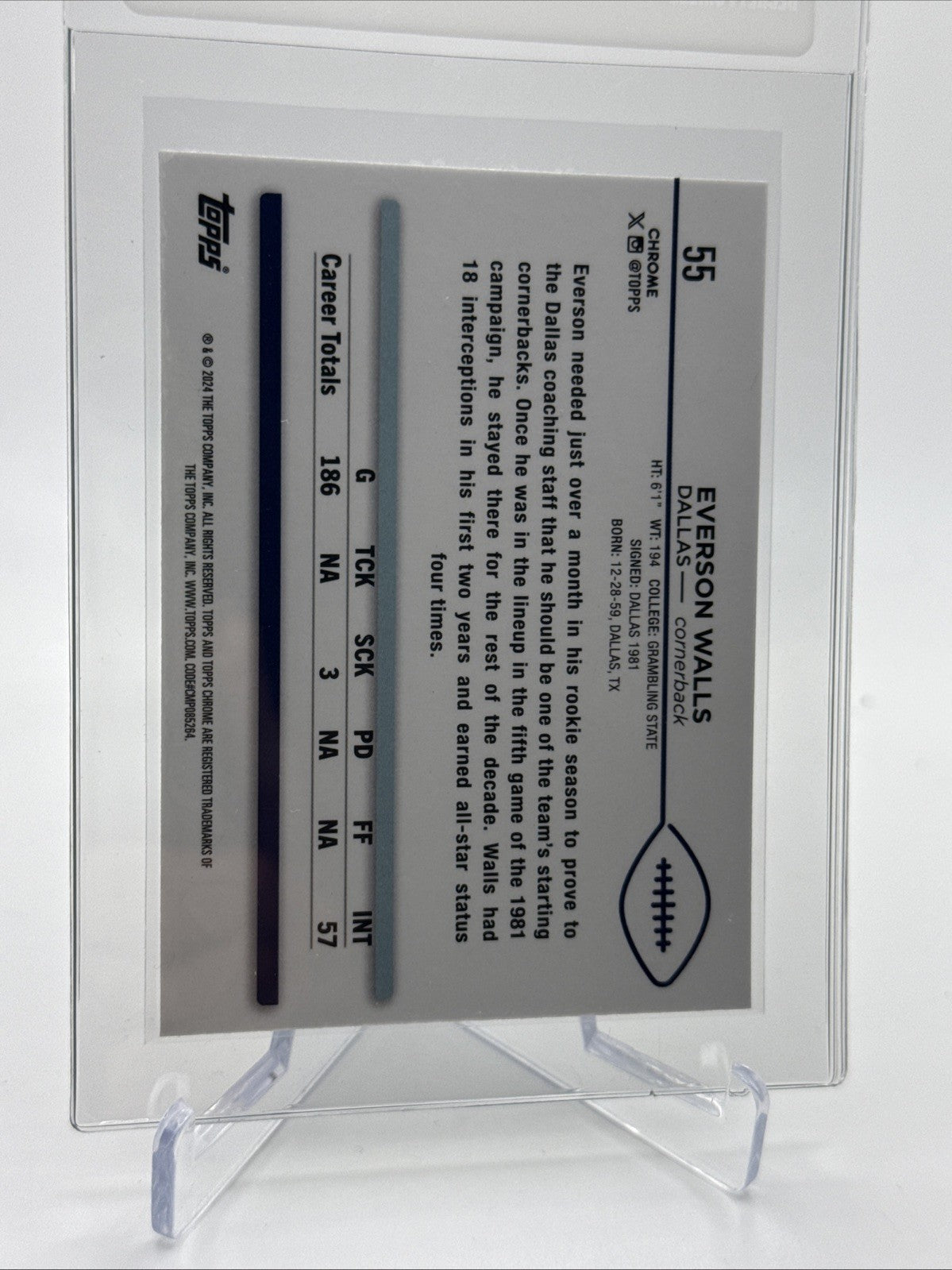 2024 Topps Chrome PRISM Everson Walls Football Card #55 Mint FREE SHIPPING