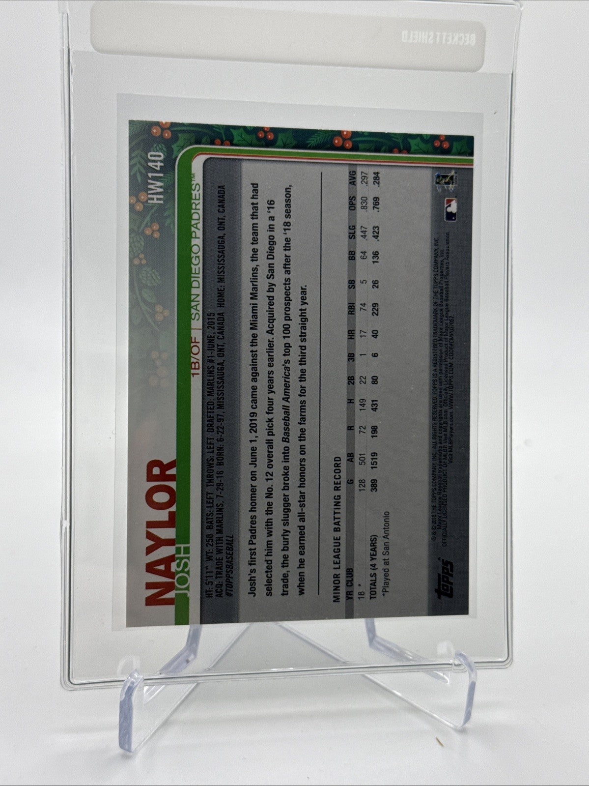 2019 Topps HOLIDAY Josh Naylor Rookie Baseball Card #HW140 Mint FREE SHIPPING