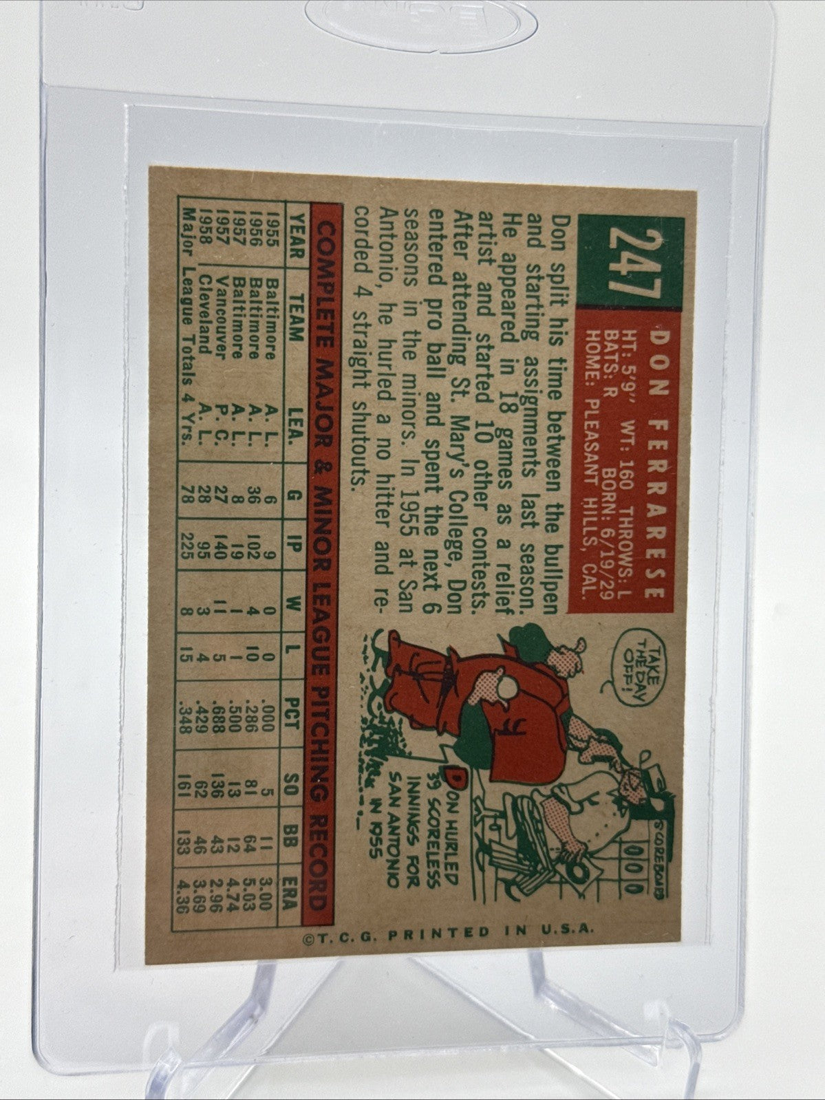 1959 Topps Don Ferrarese Baseball Card #247 NM Quality FREE SHIPPING