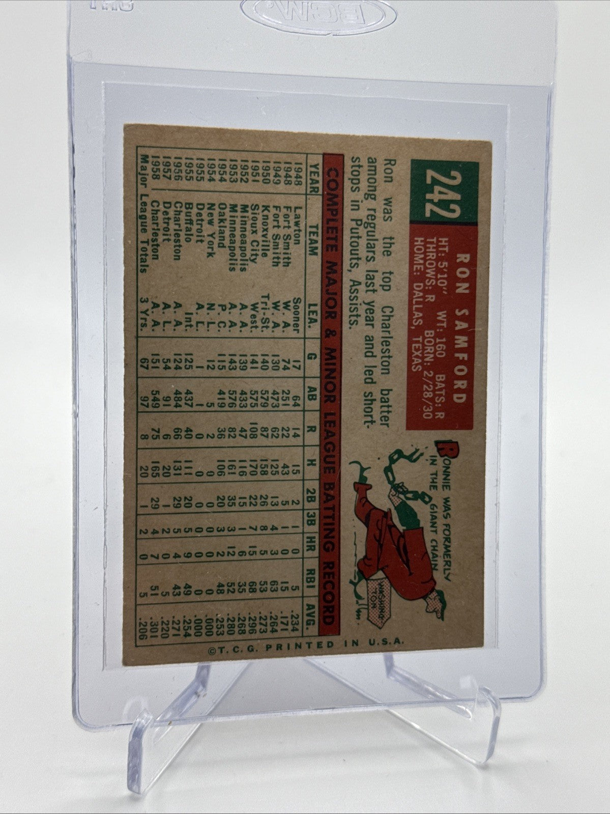 1959 Topps Ron Samford Baseball Card #242 NM Quality FREE SHIPPING