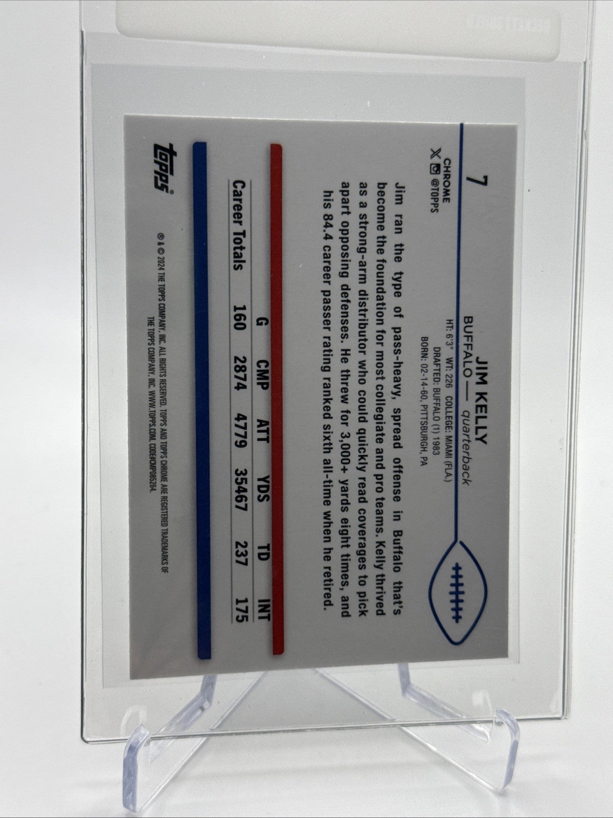 2024 Topps Chrome Jim Kelly Football Card #7 Mint FREE SHIPPING