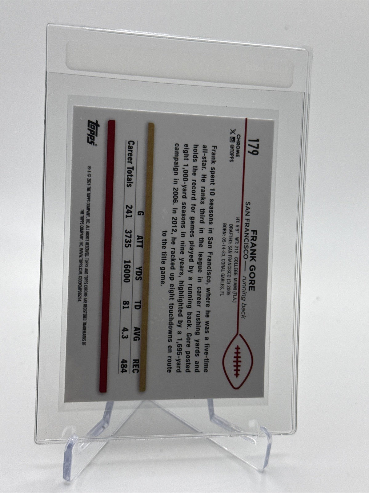 2024 Topps Chrome Frank Gore Football Card #179 Mint FREE SHIPPING