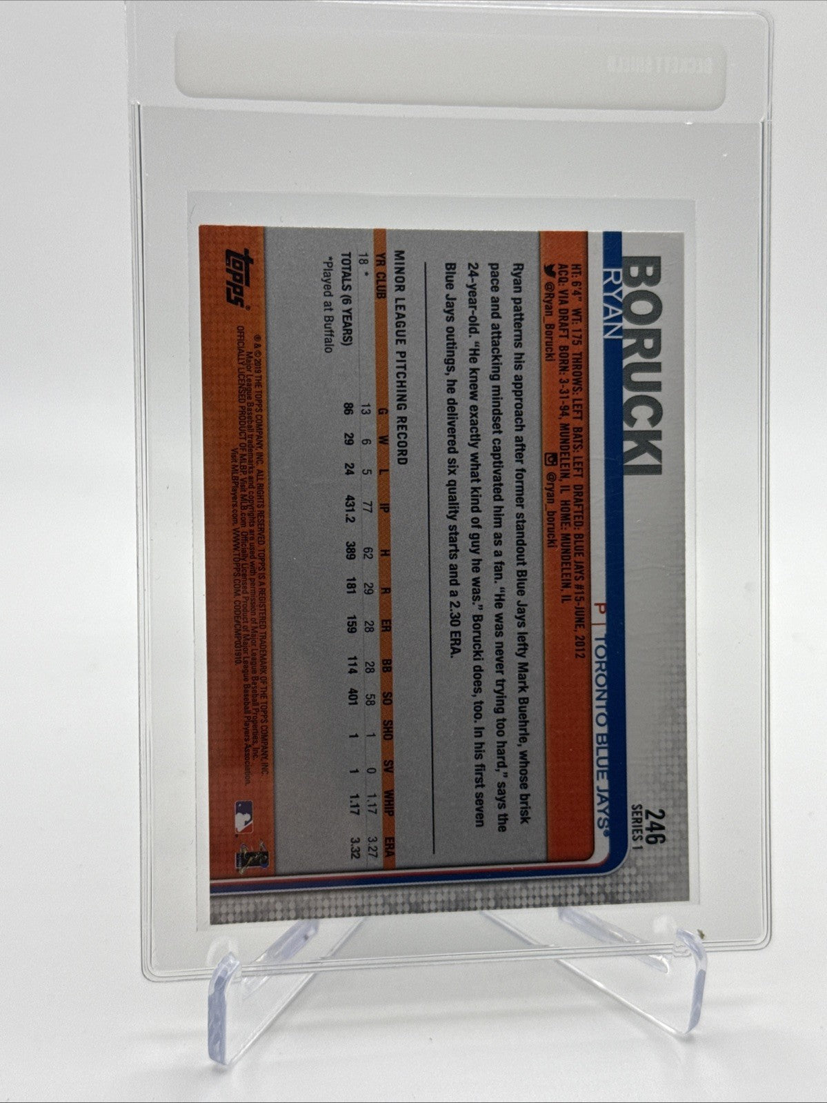 2019 Topps Ryan Borucki Rookie Baseball Card #246 Mint FREE SHIPPING