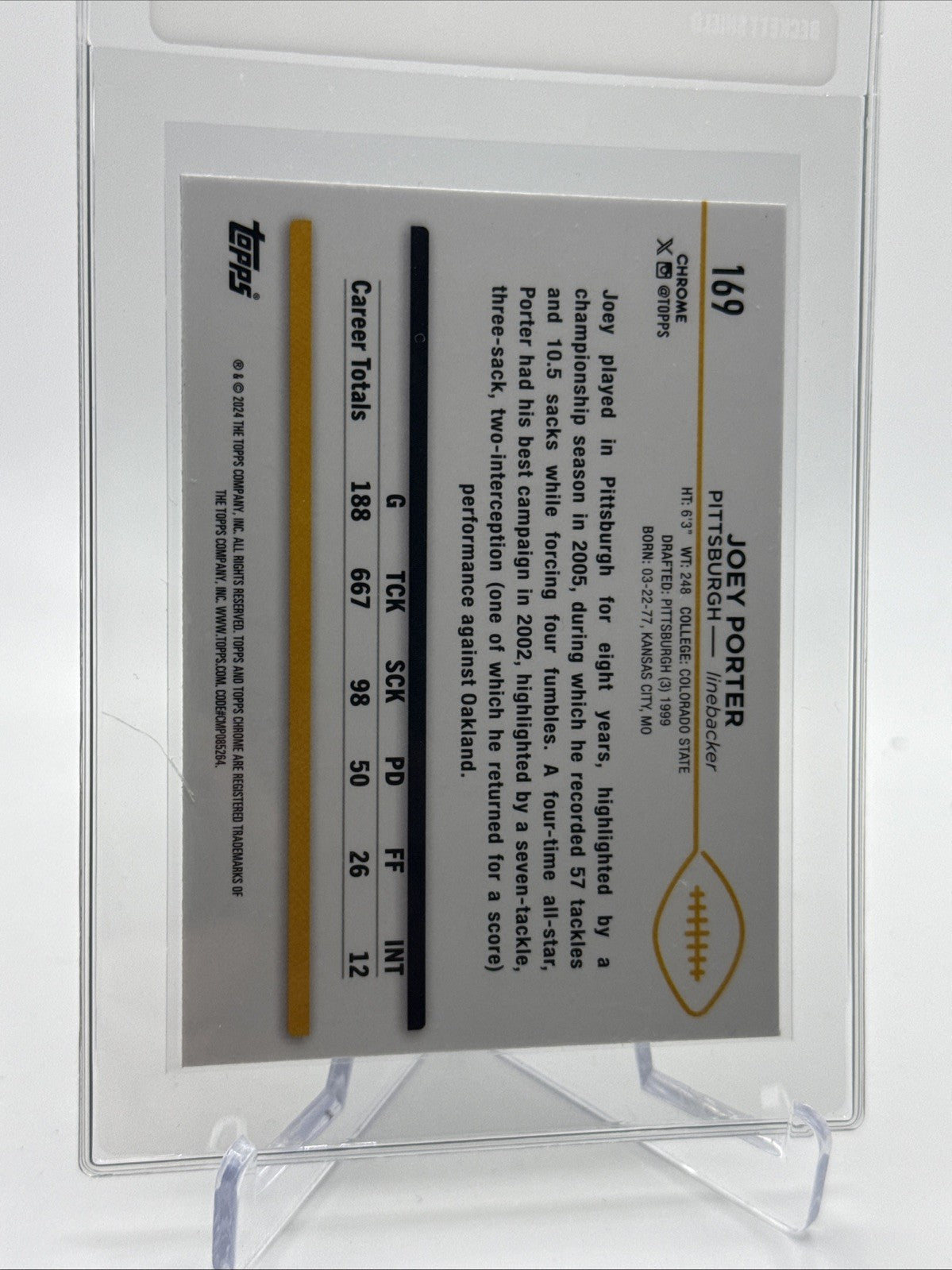 2024 Topps Chrome SEPIA Joey Porter Football Card #169 Mint FREE SHIPPING