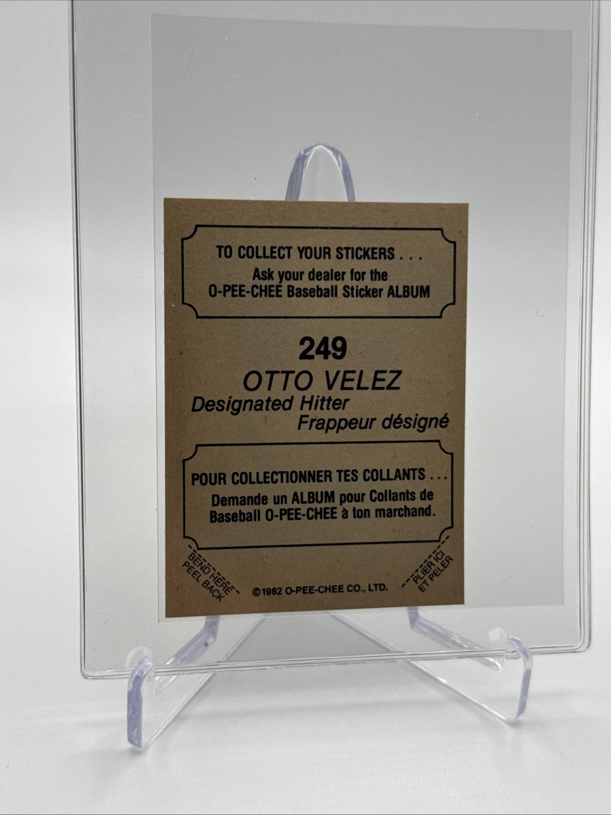 1982 O-Pee-Chee Stickers Otto Velez Baseball Card #249 NM-MT FREE SHIPPING