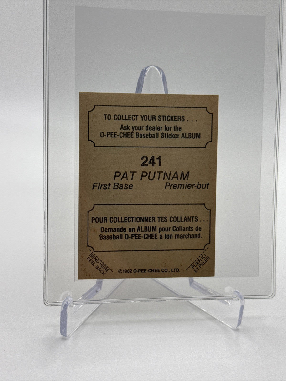 1982 O-Pee-Chee Stickers Pat Putnam Baseball Card #241 NM-MT FREE SHIPPING