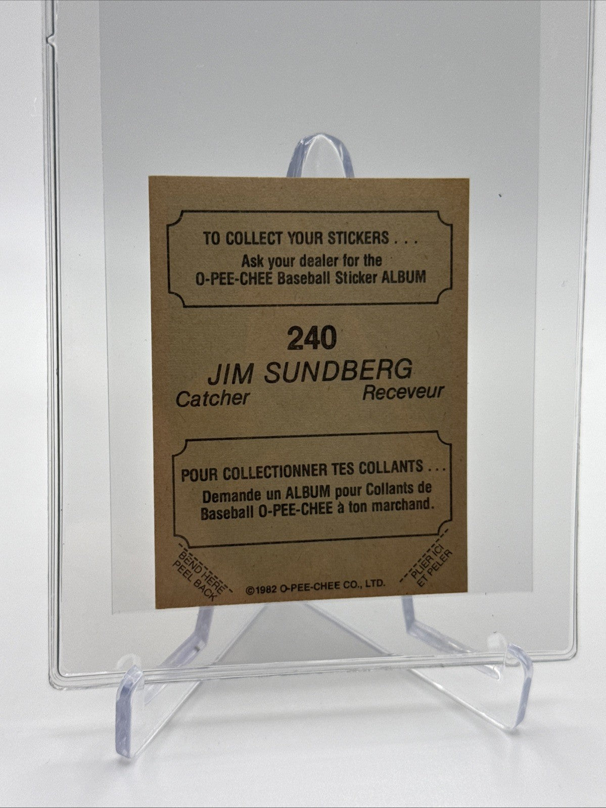 1982 O-Pee-Chee Stickers Jim Sundberg Baseball Card #240 NM-MT FREE SHIPPING