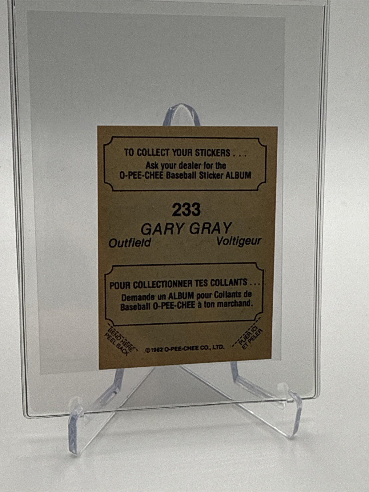 1982 O-Pee-Chee Stickers Gary Gray Baseball Card #233 NM-MT FREE SHIPPING