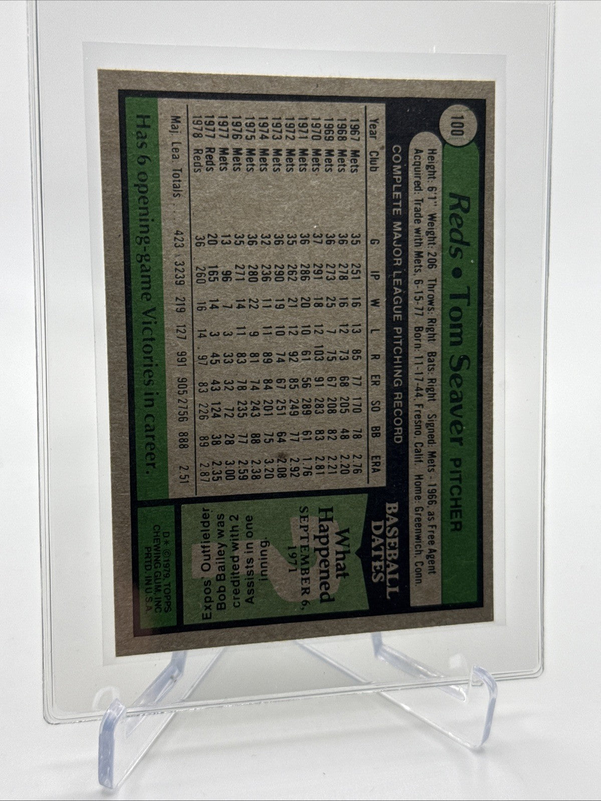1979 Topps Tom Seaver Baseball Card #100 NM Quality FREE SHIPPING