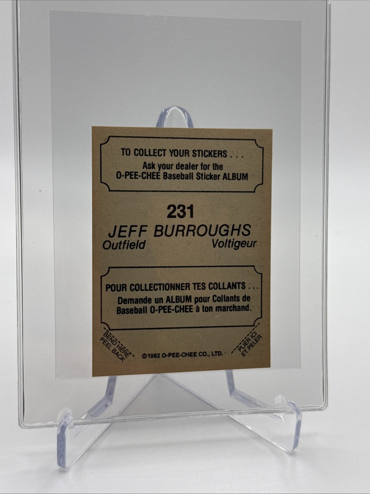 1982 O-Pee-Chee Stickers Jeff Burroughs Baseball Card #231 NM-MT FREE SHIPPING
