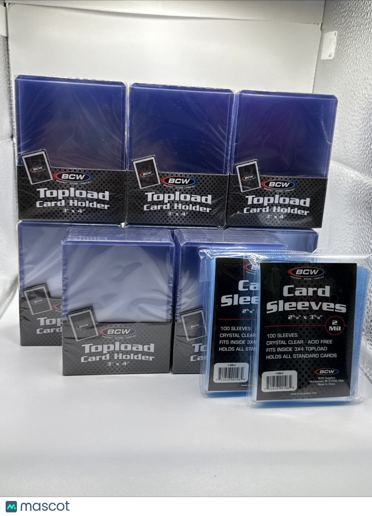 BCW 3X4 35pt Standard Toploaders 8 Packs of 25 (200) with 200 BCW Soft Sleeves