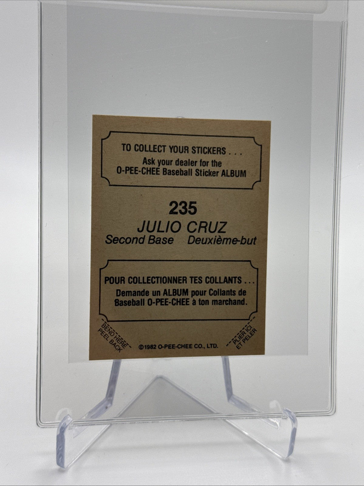 1982 O-Pee-Chee Stickers Julio Cruz Baseball Card #235 NM-MT FREE SHIPPING