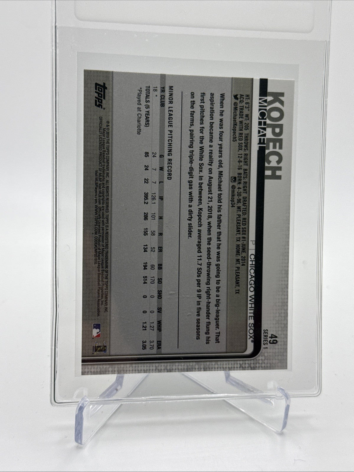 2019 Topps Michael Kopech Rookie Baseball Card #49 Mint FREE SHIPPING