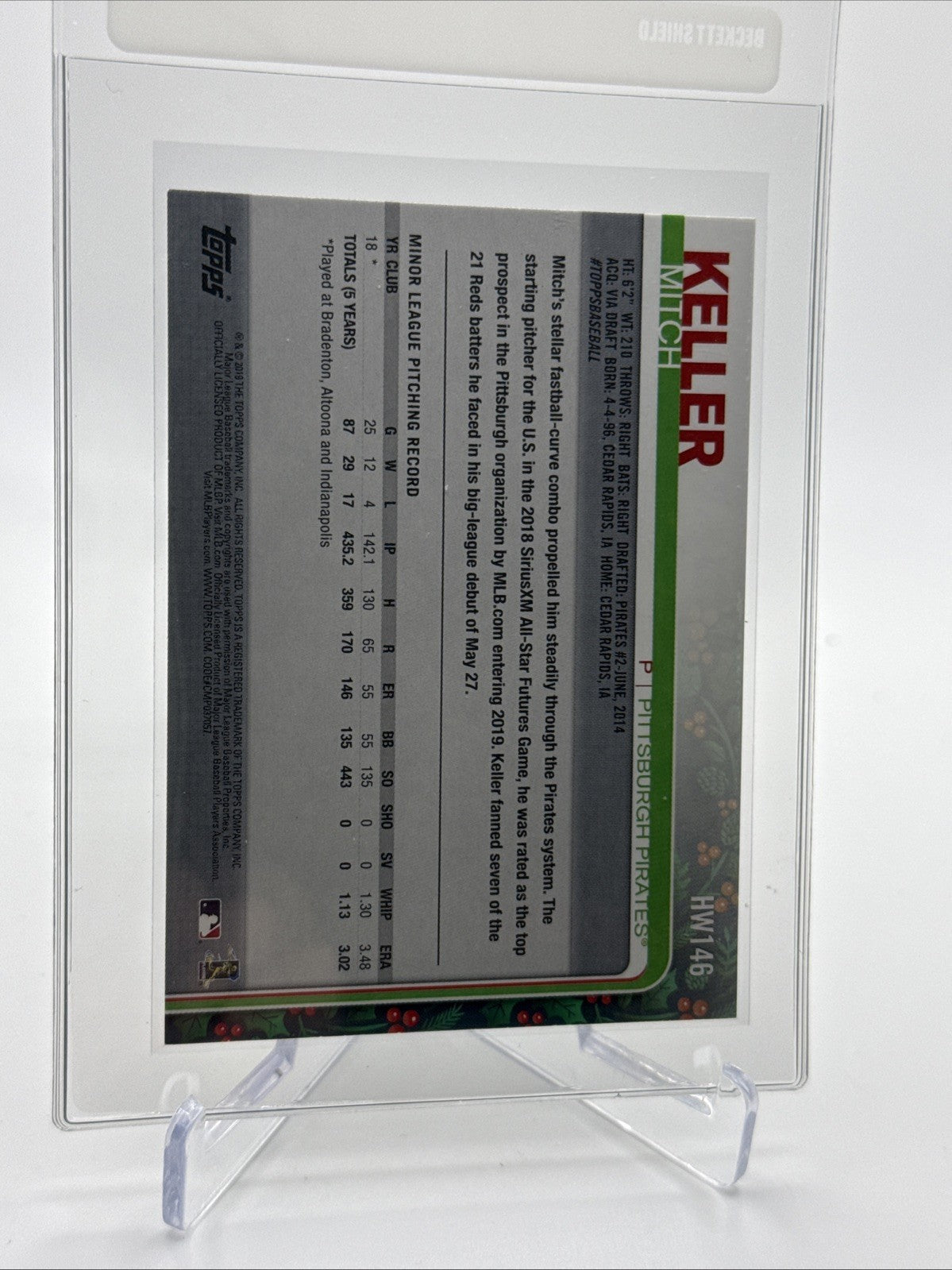 2019 Topps HOLIDAY METALLIC Mitch Keller Rookie Card #HW146 Mint FREE SHIPPING
