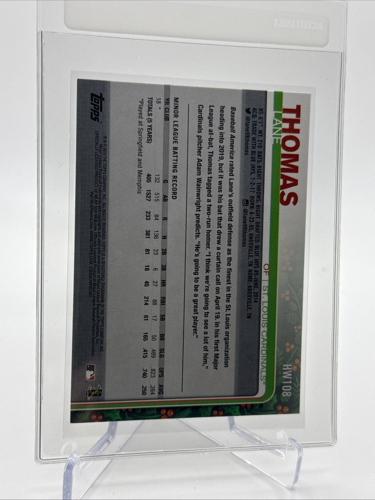 2019 Topps HOLIDAY METALLIC Lane Thomas Rookie Card #HW108 Mint FREE SHIPPING
