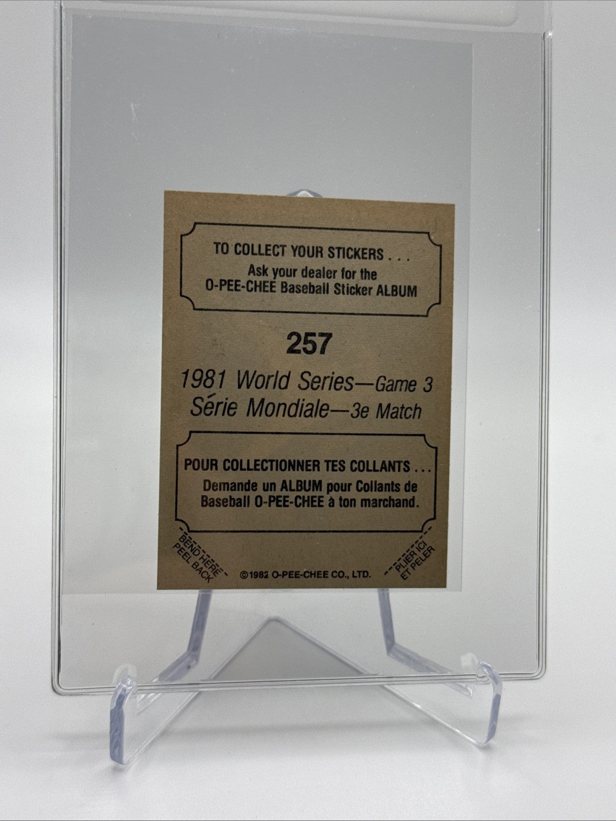 1982 O-Pee-Chee Stickers 1981 World Series Game 3 Card #257 NM-MT FREE SHIPPING