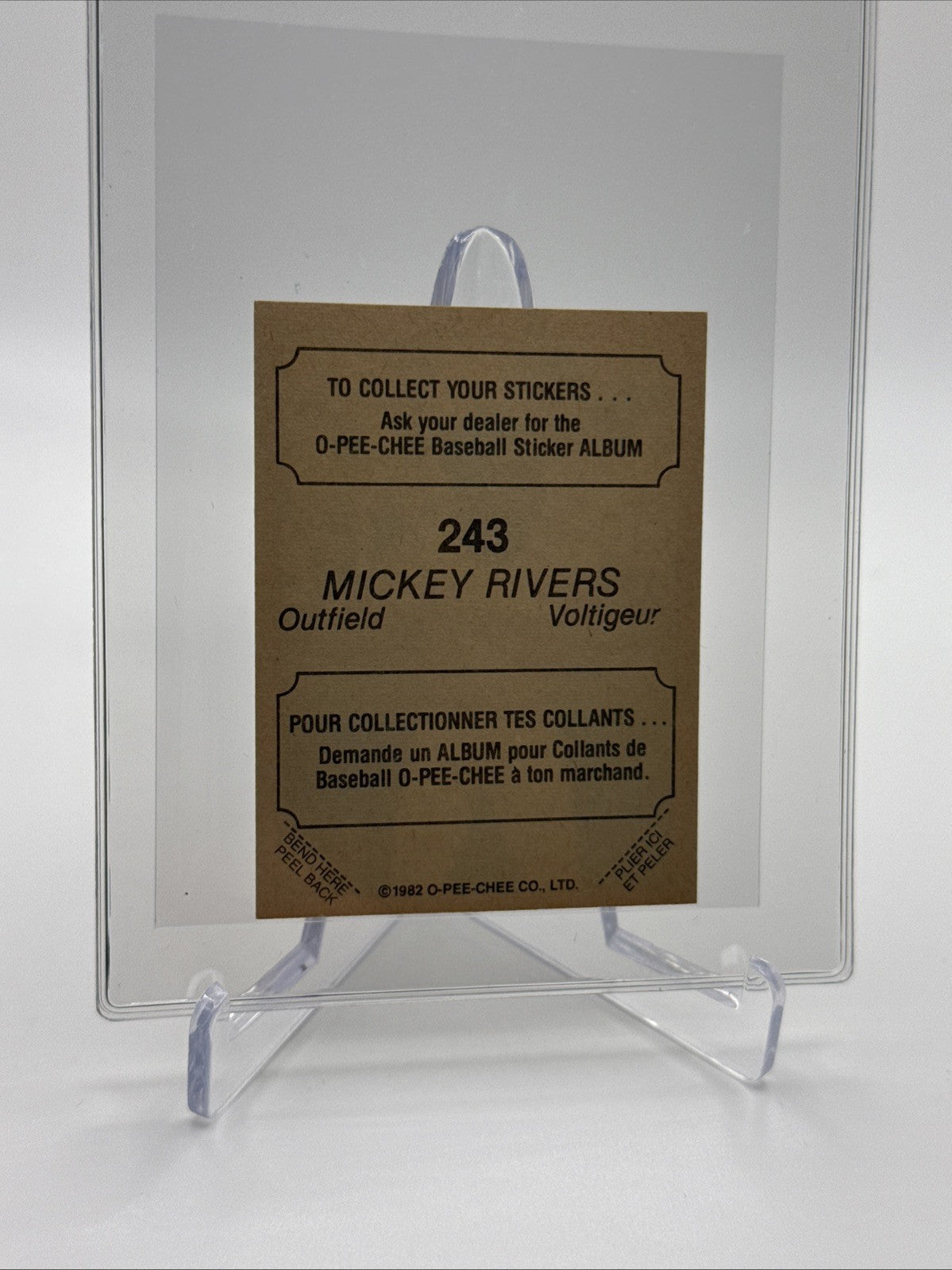 1982 O-Pee-Chee Stickers Mickey Rivers Baseball Card #243 NM-MT FREE SHIPPING