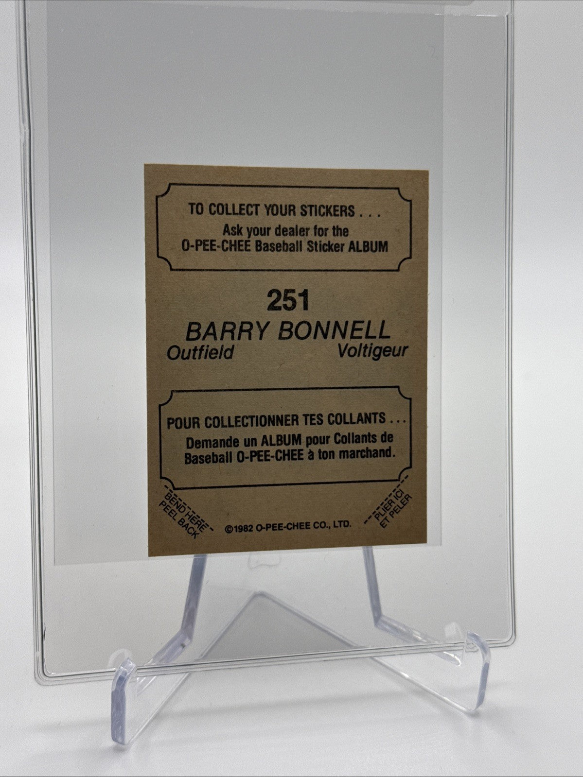 1982 O-Pee-Chee Stickers Barry Bonnell Baseball Card #251 NM-MT FREE SHIPPING