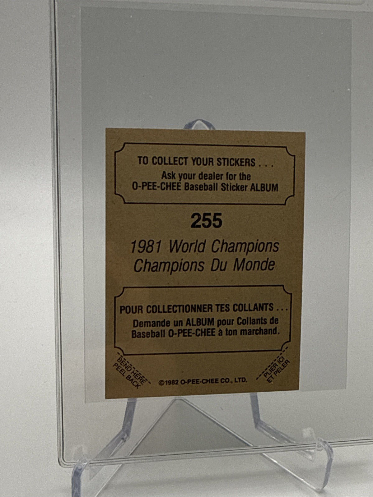 1982 O-Pee-Chee Stickers 1981 World Champions Card #255 NM-MT FREE SHIPPING