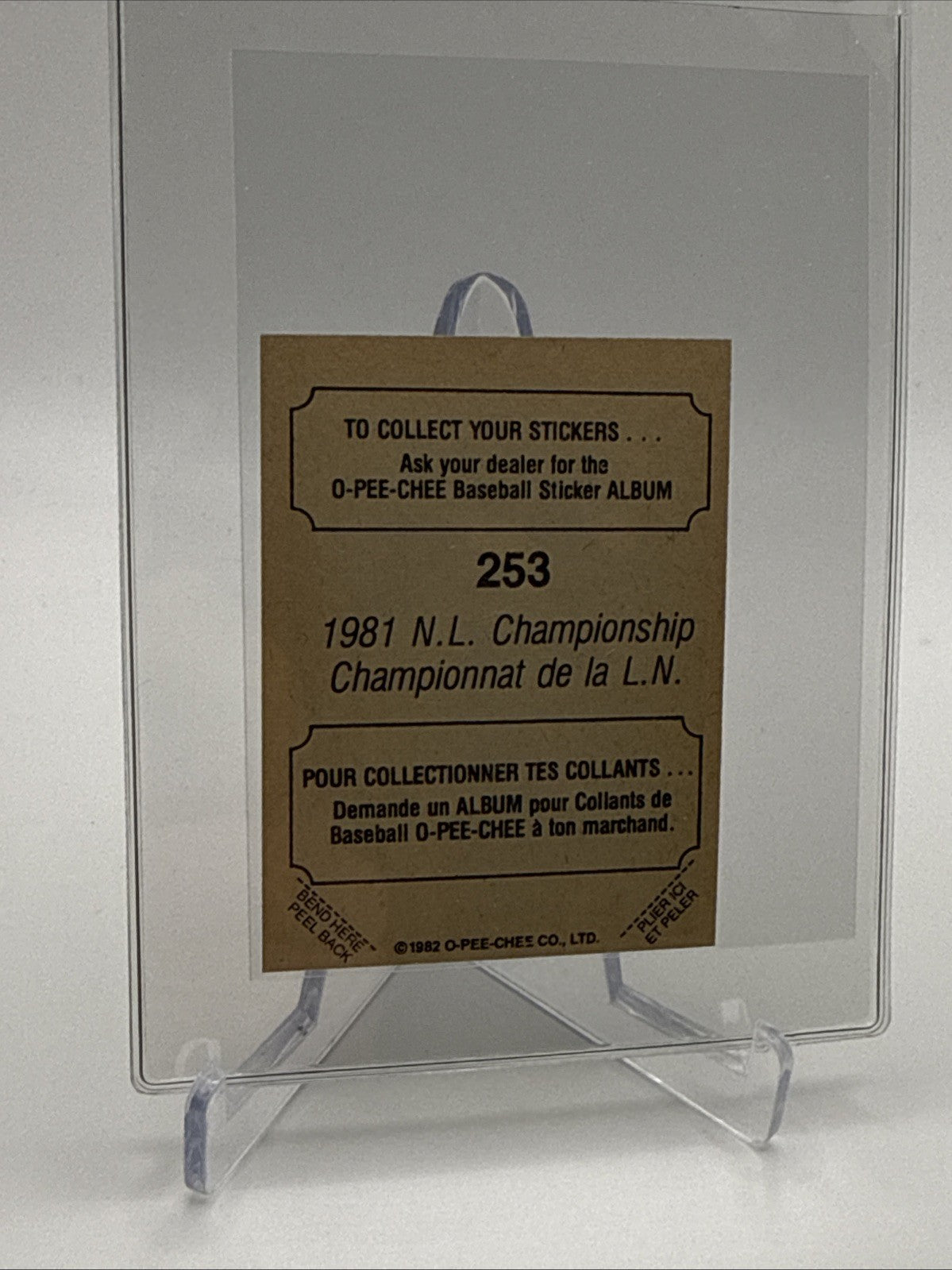 1982 O-Pee-Chee Stickers 1981 N.L. Championship Card #253 NM-MT FREE SHIPPING