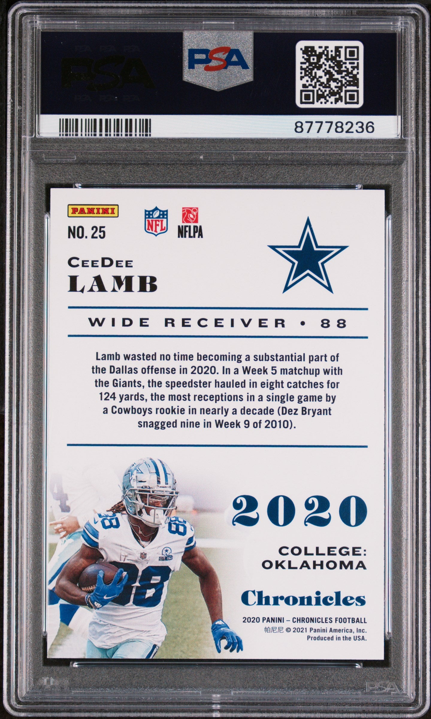 2020 Panini Chronicles Football Ceedee Lamb #25 PSA 9 87778236