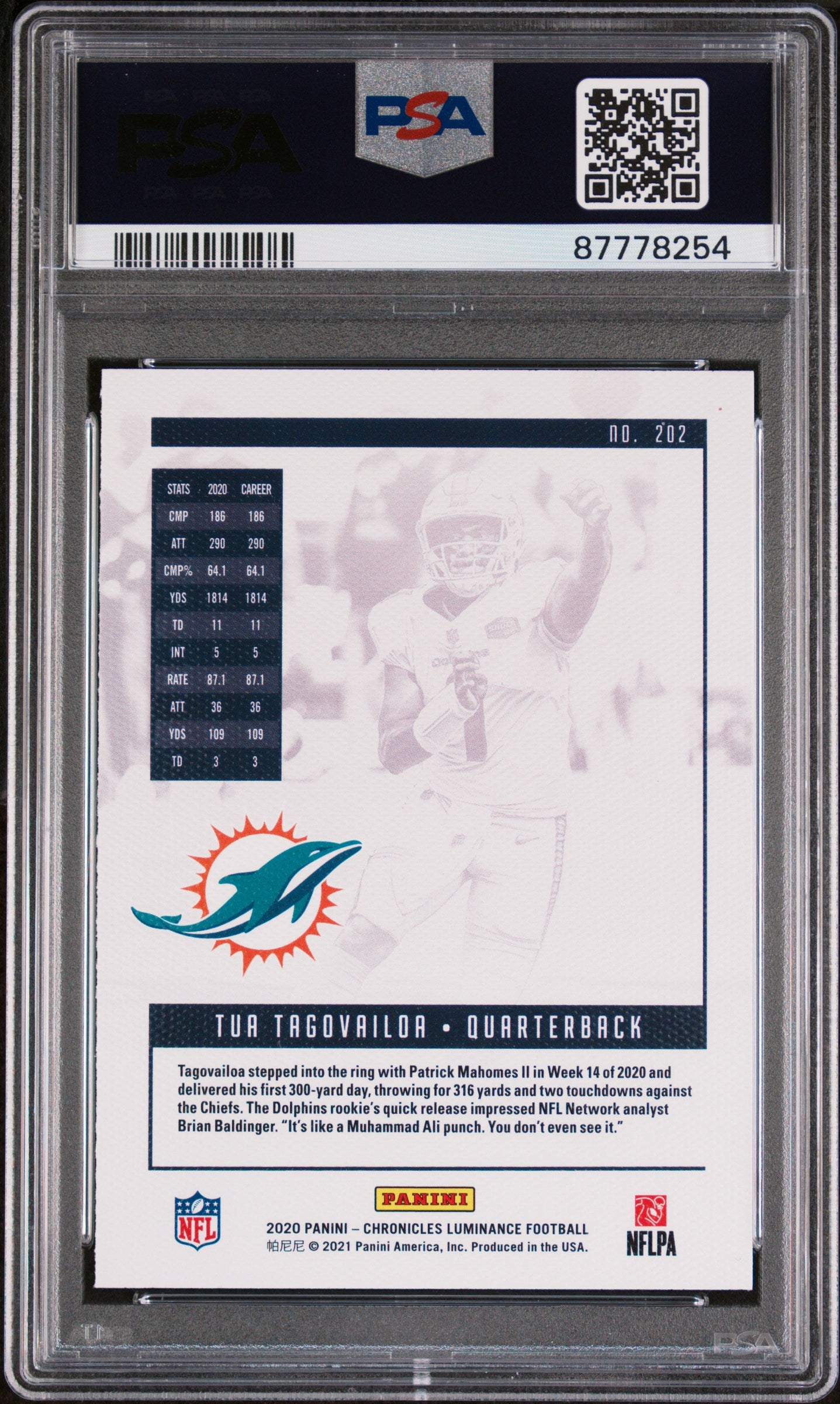 2020 Panini Chronicles Luminance PINK Tua Tagovailoa #202 PSA 10 87778254