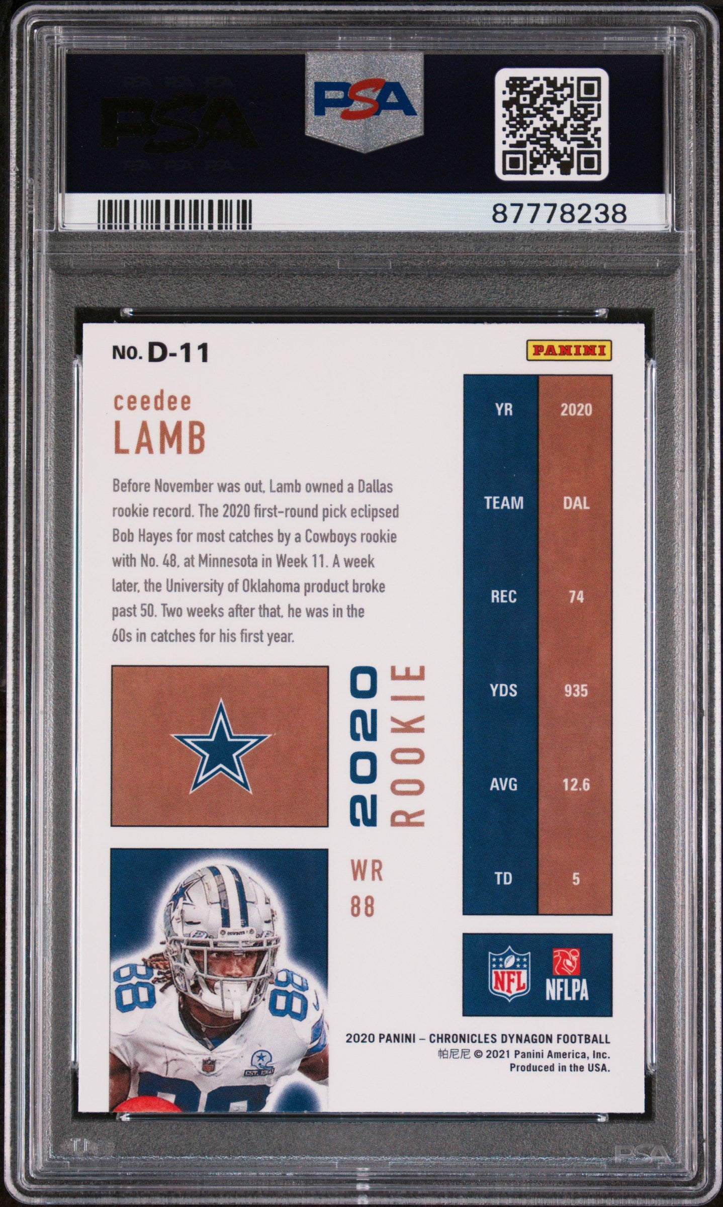 2020 Panini Chronicles Dynagon Rookies Ceedee Lamb #D11 PSA 10 87778238