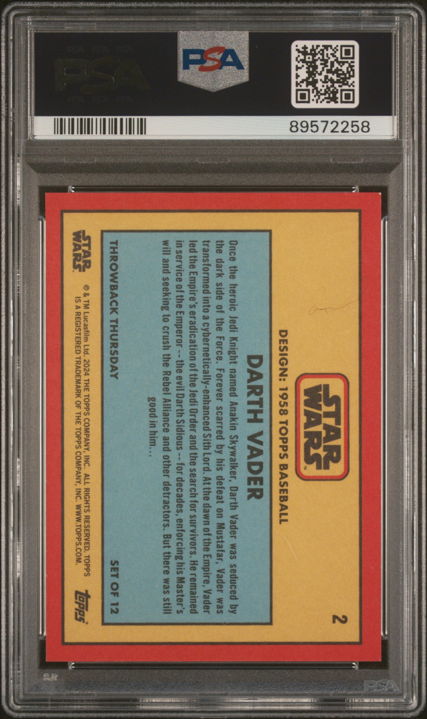 2024 Topps Star Wars Throwback Thursday Darth Vader #2 PSA 9