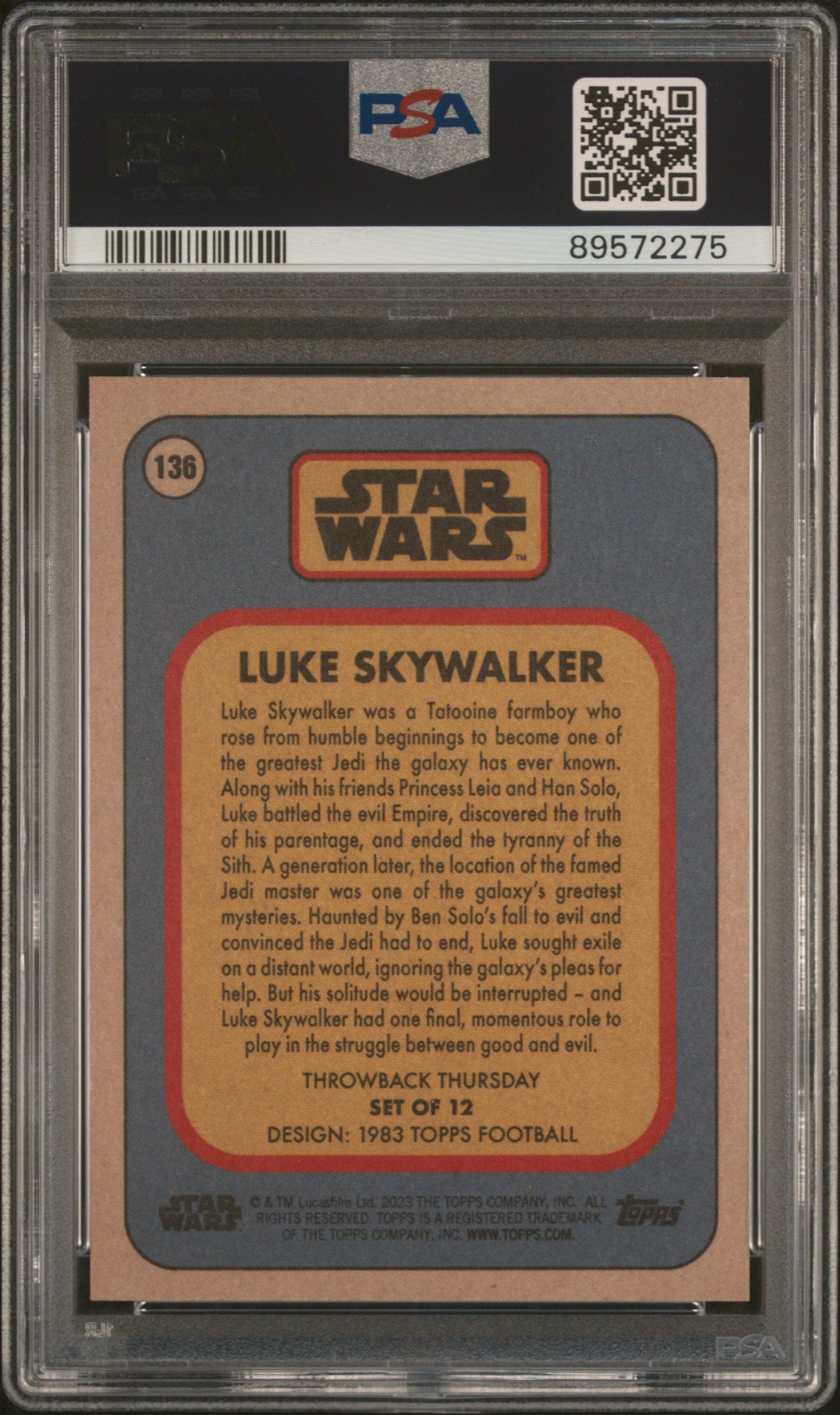 2023 Topps Star Wars Throwback Thursday Luke Skywalker #136 PSA 10