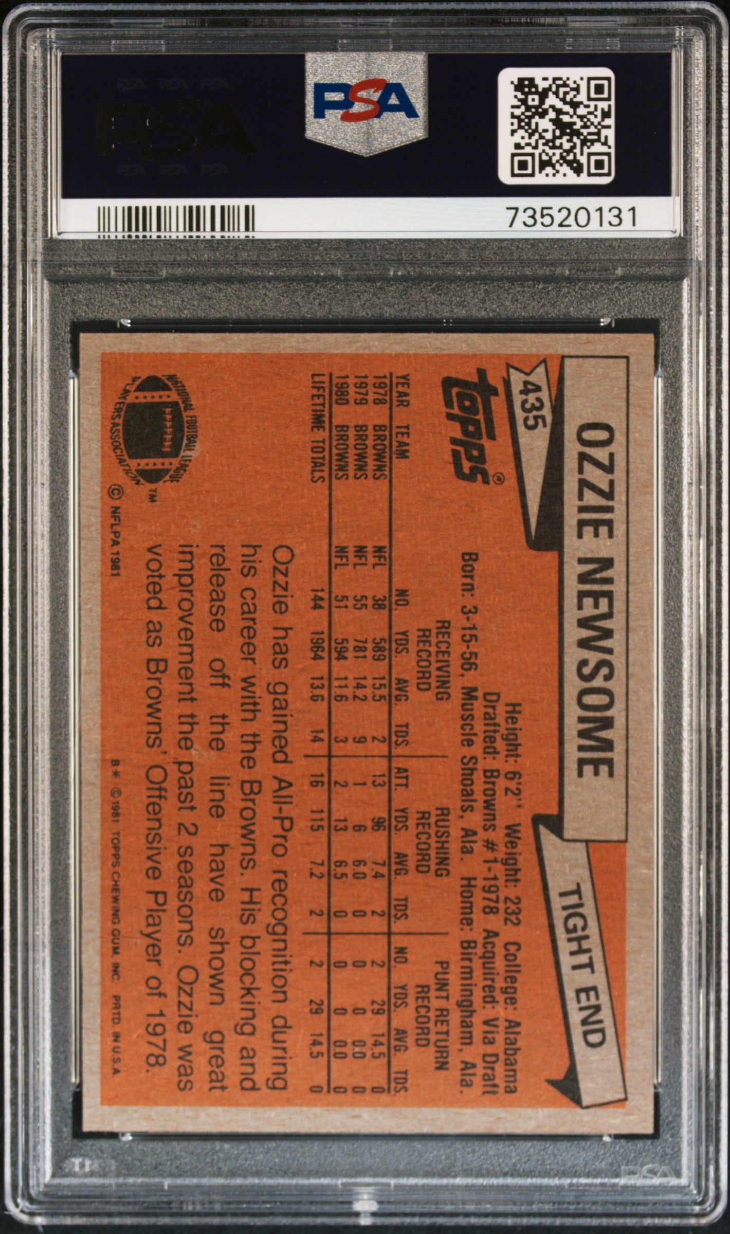 1981 Topps Football Ozzie Newsome #435 Psa 9 73520131