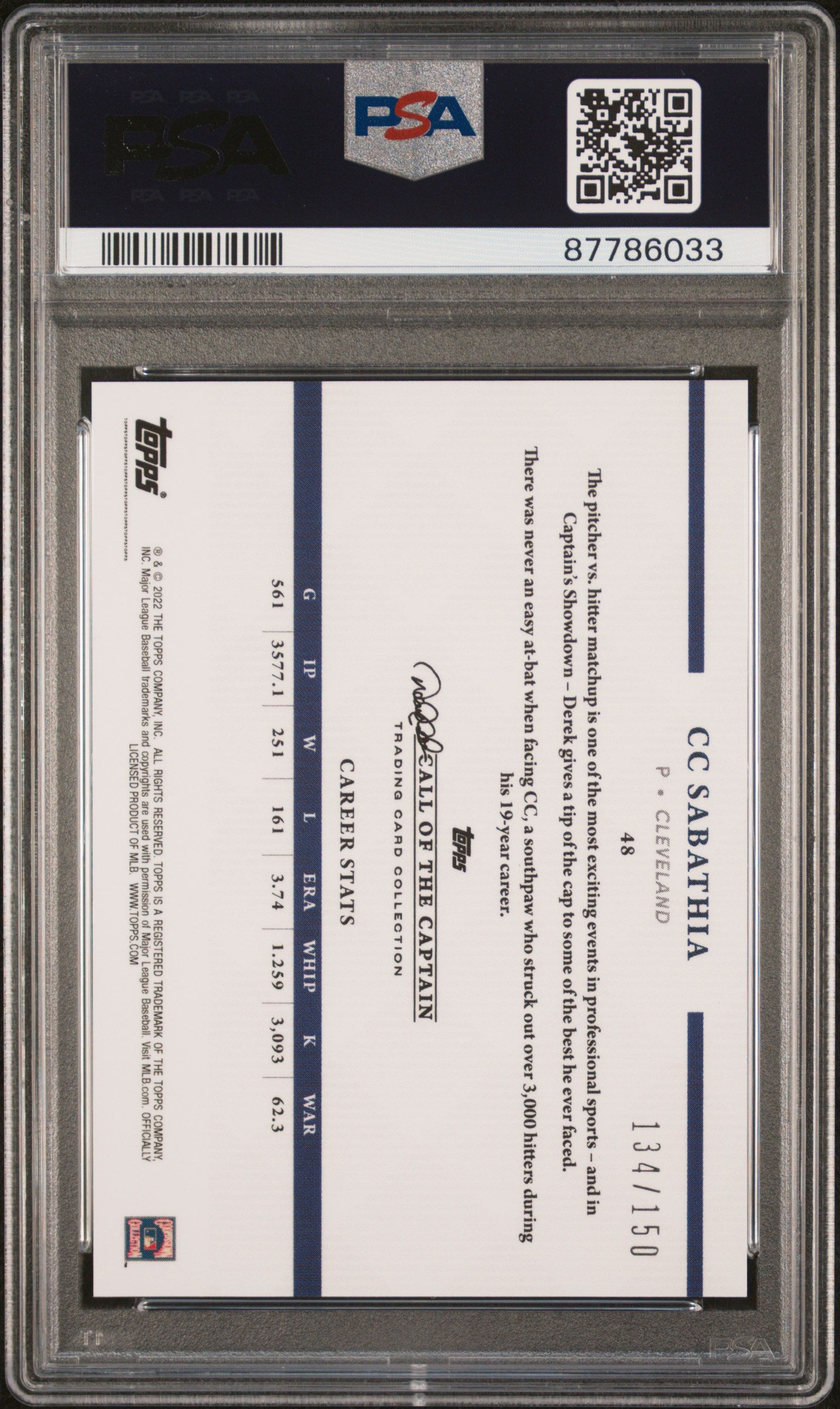 2022 Topps X Derek Jeter SKY BLUE CC Sabathia #48 PSA 9 87786033