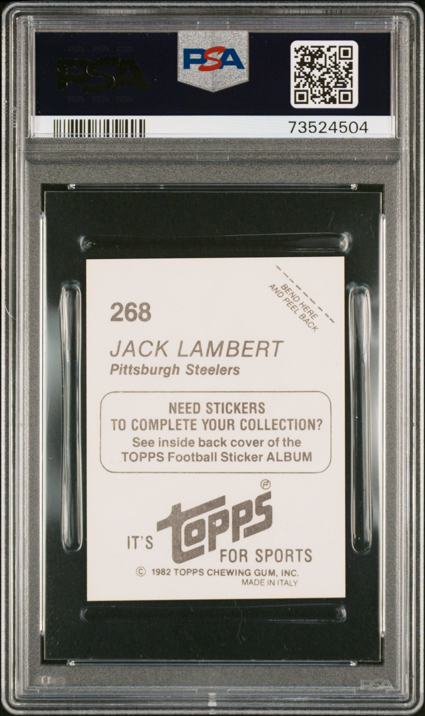 1982 Topps Stickers Football Jack Lambert #268 Psa 10 73524504