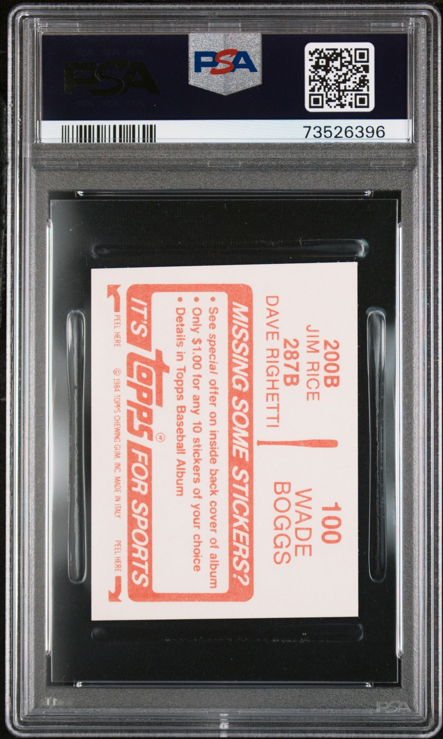 1984 Topps Stickers Baseball Wade Boggs-100 Psa 8 73526396