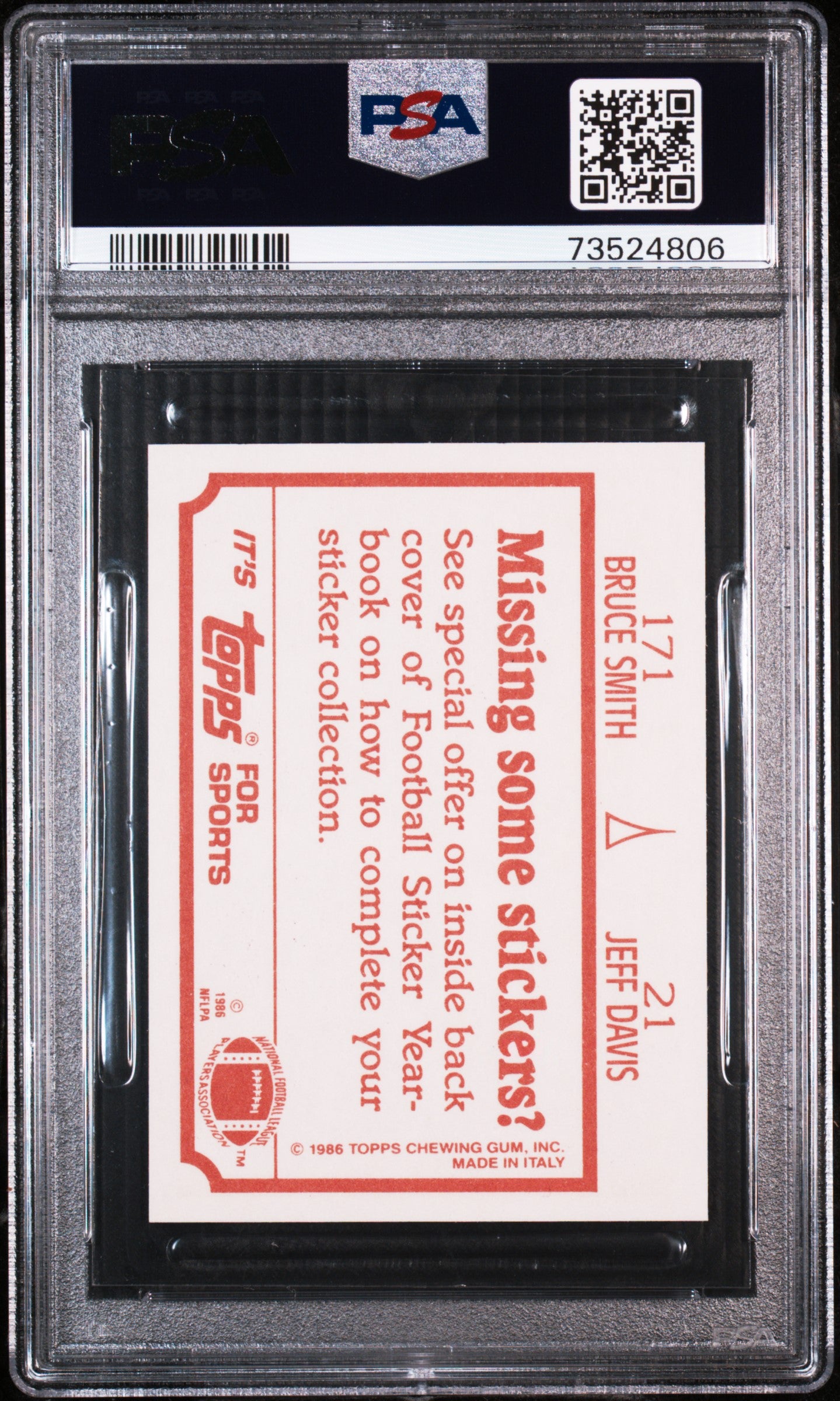 1986 Topps Stickers Football Jeff Davis-21 Psa 9 73524806