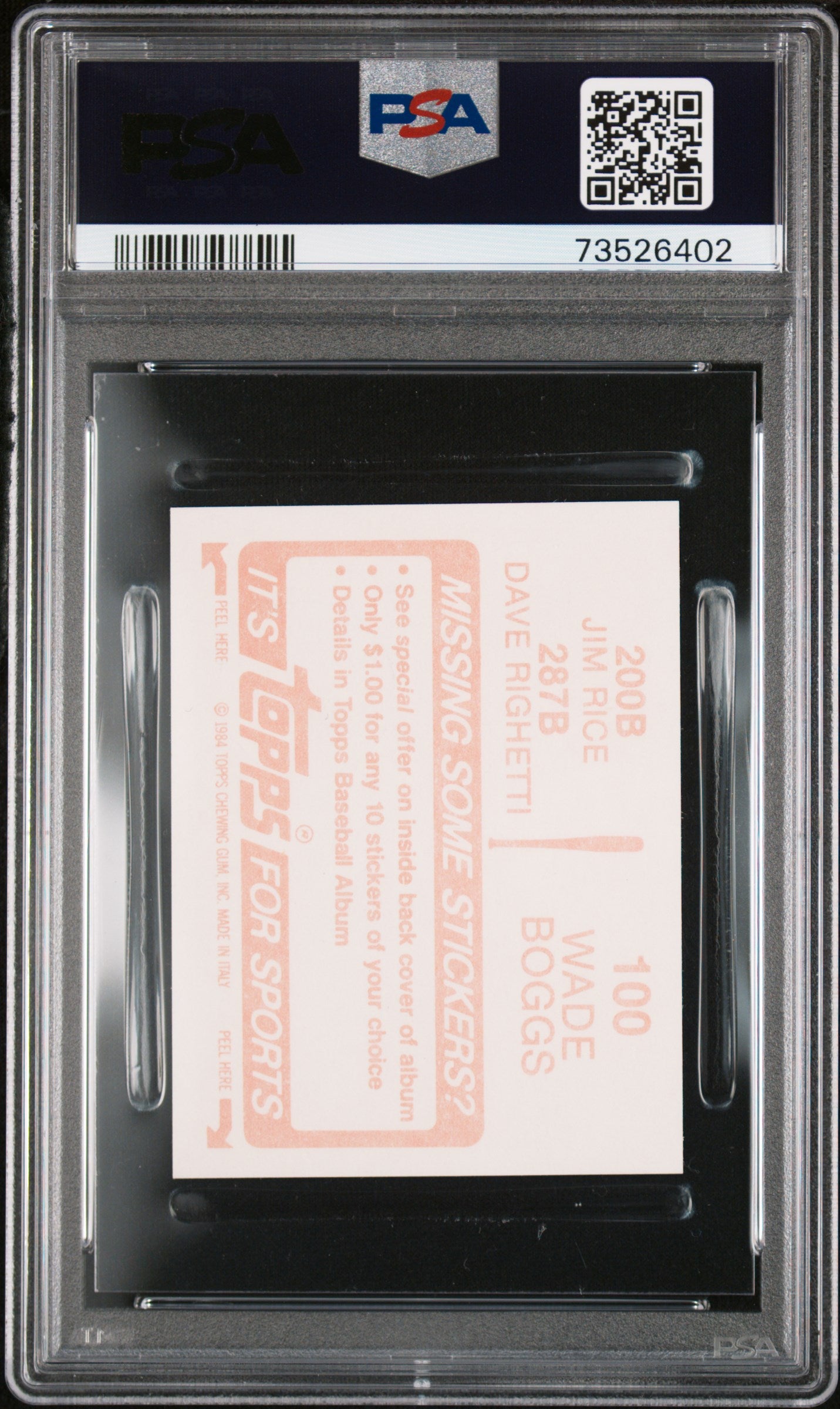 1984 Topps Stickers Baseball Wade Boggs-100 Psa 8 73526402