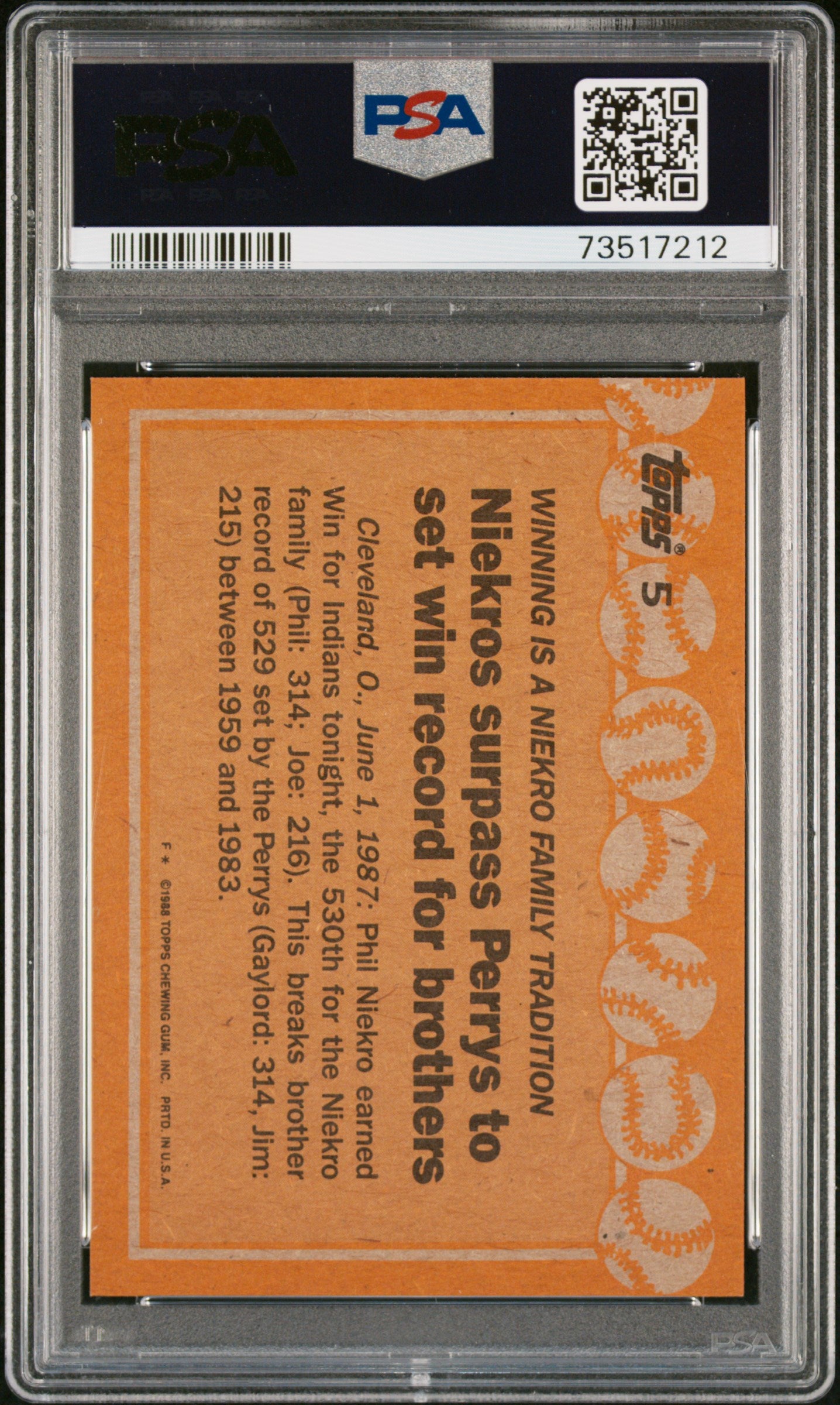 1988 Topps Baseball J/niekro/p/niekro #5 Psa 9 73517212