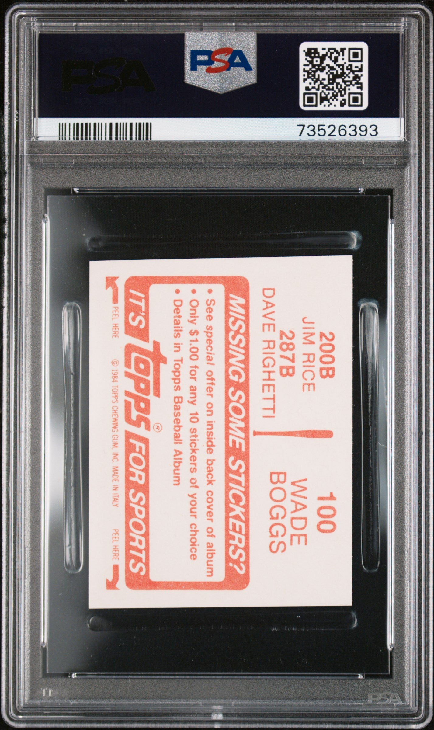 1984 Topps Stickers Baseball Wade Boggs-100 Psa 8 73526393