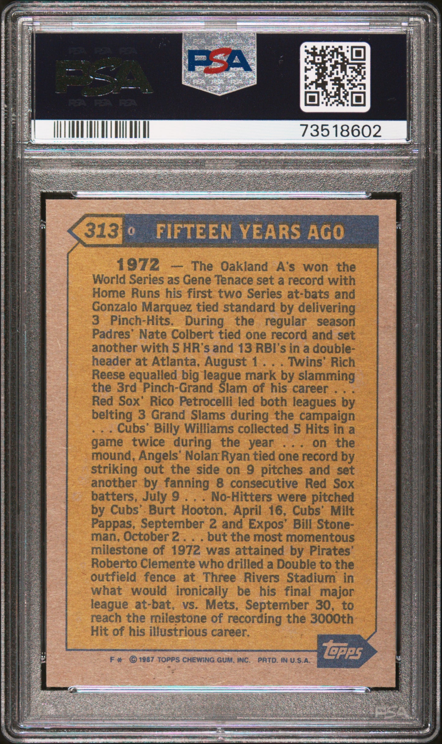 1987 Topps Baseball Roberto Clemente #313 Psa 9 73518602
