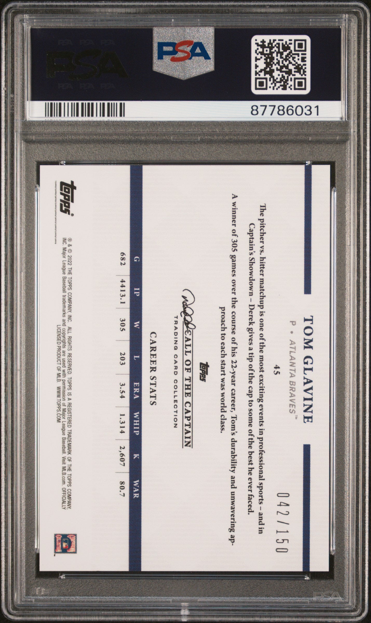 2022 Topps X Derek Jeter SKY BLUE Tom Glavine #45 PSA 10 87786031 POP 1