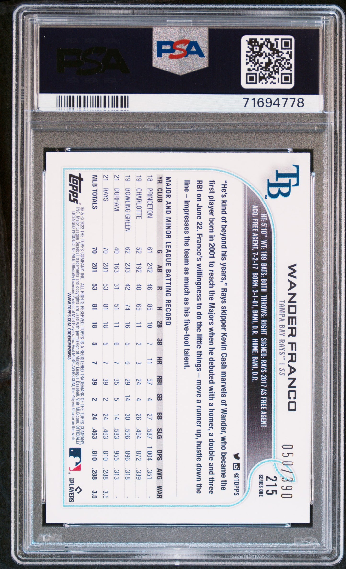 2022 Topps Complete Set Baseball Wander Franco #215 Psa 9 71694778